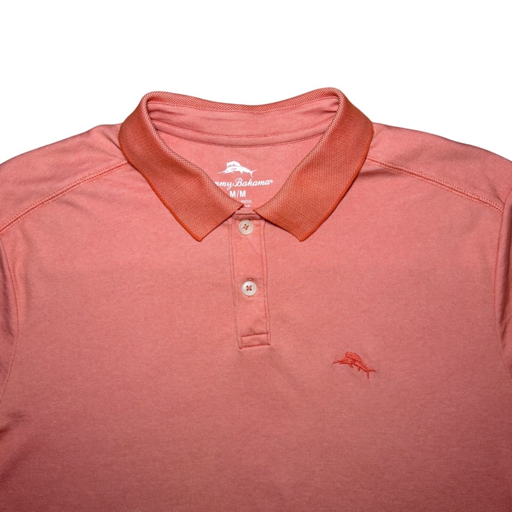 Tommy Bahama Polo Shirt Mens Medium Coral Short Sleeve Marlin Logo